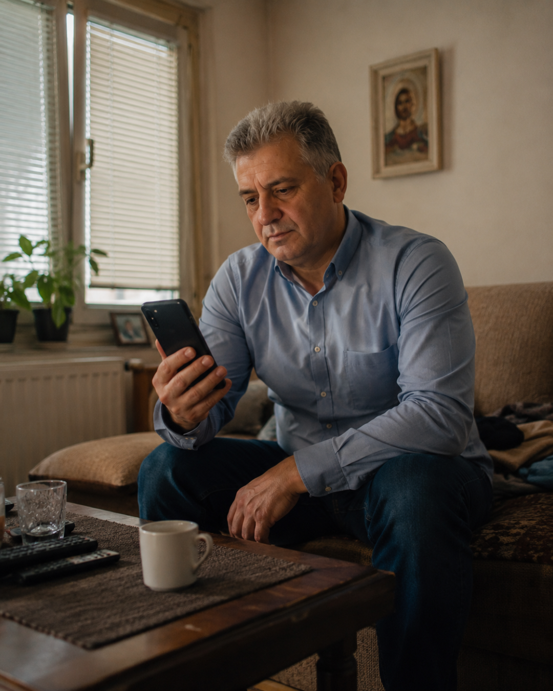 čovek gleda oglase za nekretnine i stan i kuću na svom telefonu